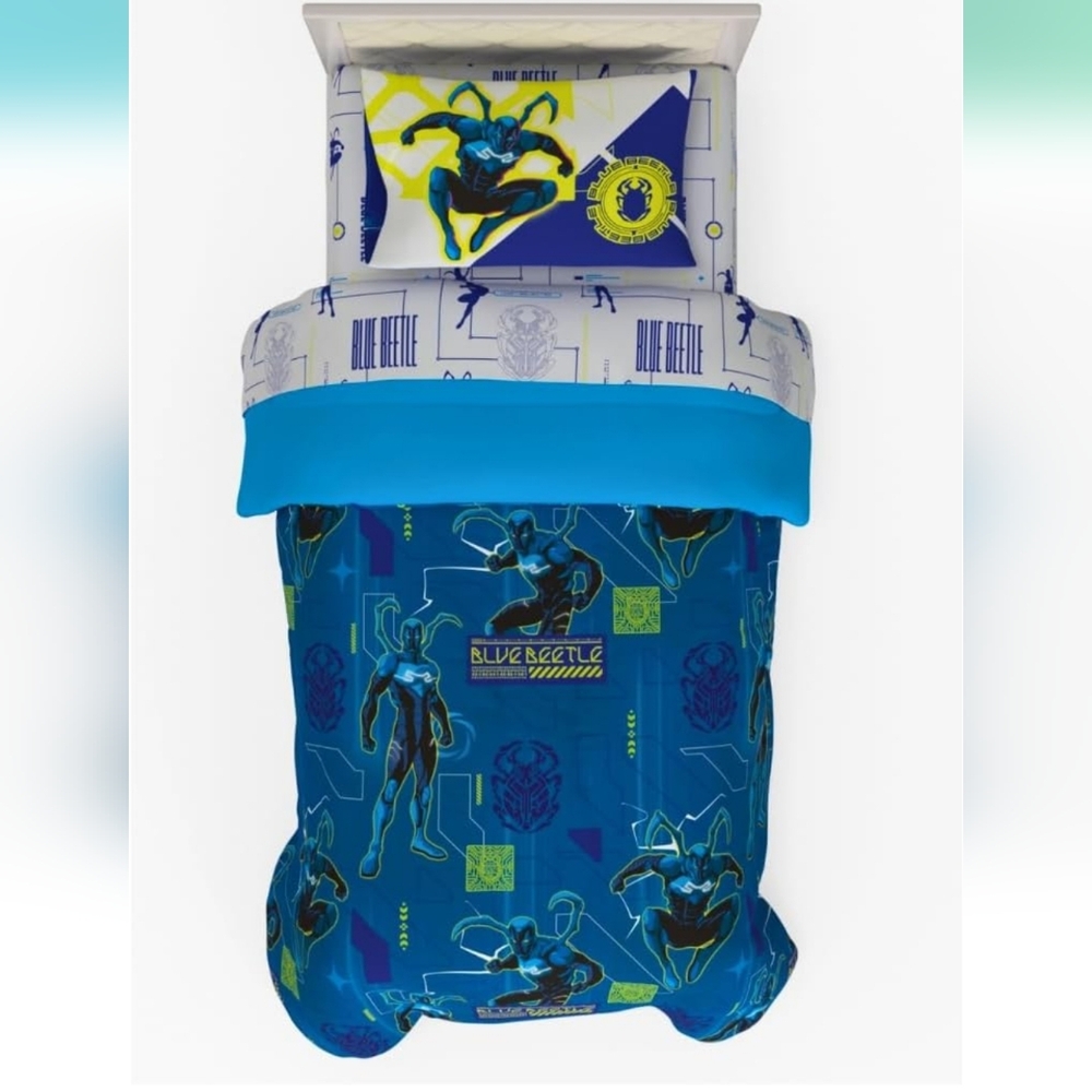 Franco WB Blue Beetle Kids Bedding Super Soft Microfiber Comforter and Sheet Set